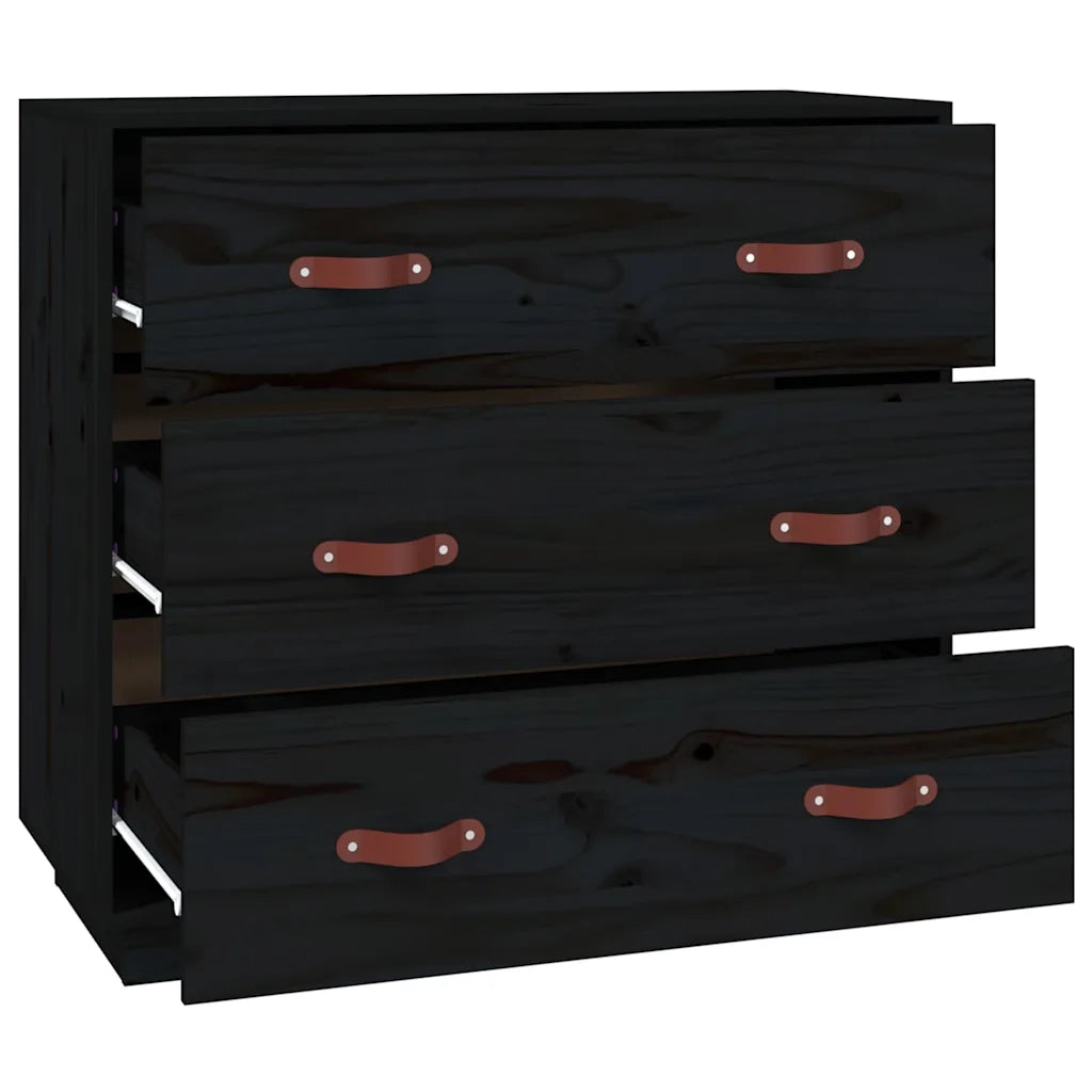 Credenza Nera 80x40x75 cm in Legno Massello di Pino 820111