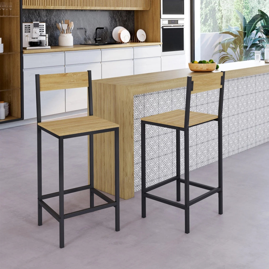 IDMarket - Lote de 2 taburetes de bar DETROIT con respaldo silla de cocina de diseño industrial