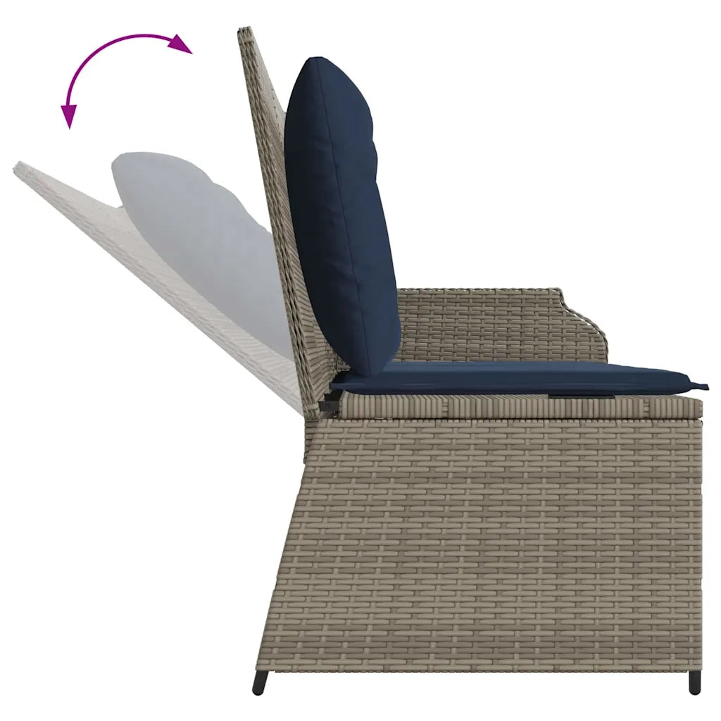 Panchina da giardino con cuscino Grigio e Blu Navy polyrattan 3394447
