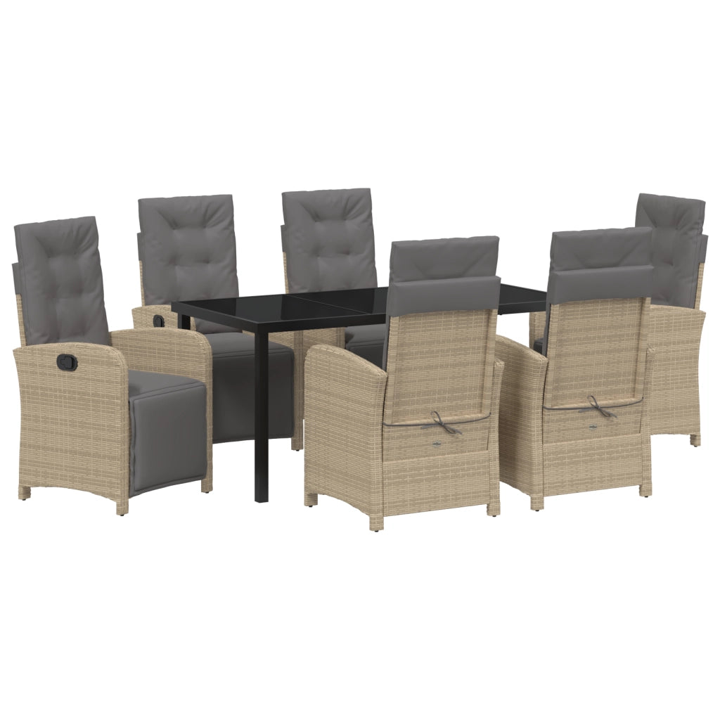 Set da pranzo da giardino  7 pezzi con cuscini beige in Polyrattan