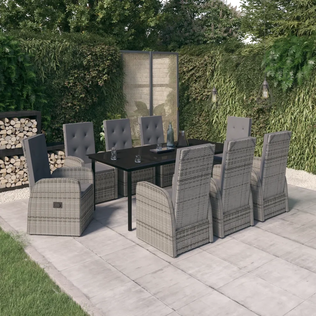Set Mobili da Pranzo da Giardino 9 pz con Cuscini Grigio cod mxl 48346