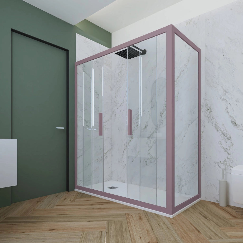 Box doccia 2 ante scorrevoli 75x140 CM H 200 Vetro Trasparente Profilo Lavanda mod. Glam Duo