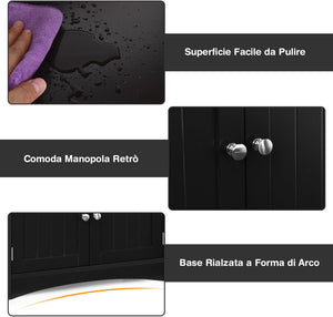 Armadietto del bagno con cassetto e mensola, armadio con 2 mensole aperte e 2 ante, armadietto per cucina, ingresso, salone e camera da letto, armadietto in legno (nero)