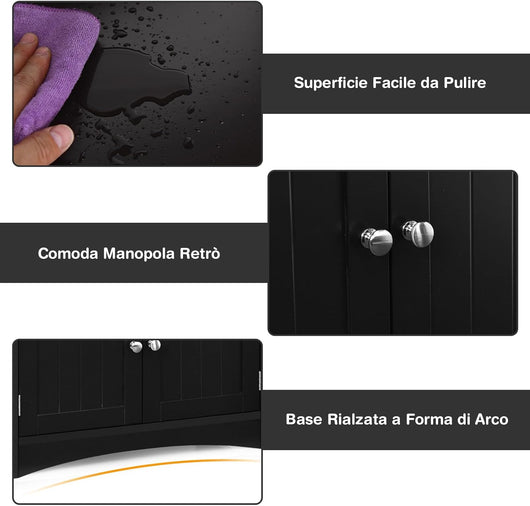 Armadietto del bagno con cassetto e mensola, armadio con 2 mensole aperte e 2 ante, armadietto per cucina, ingresso, salone e camera da letto, armadietto in legno (nero)