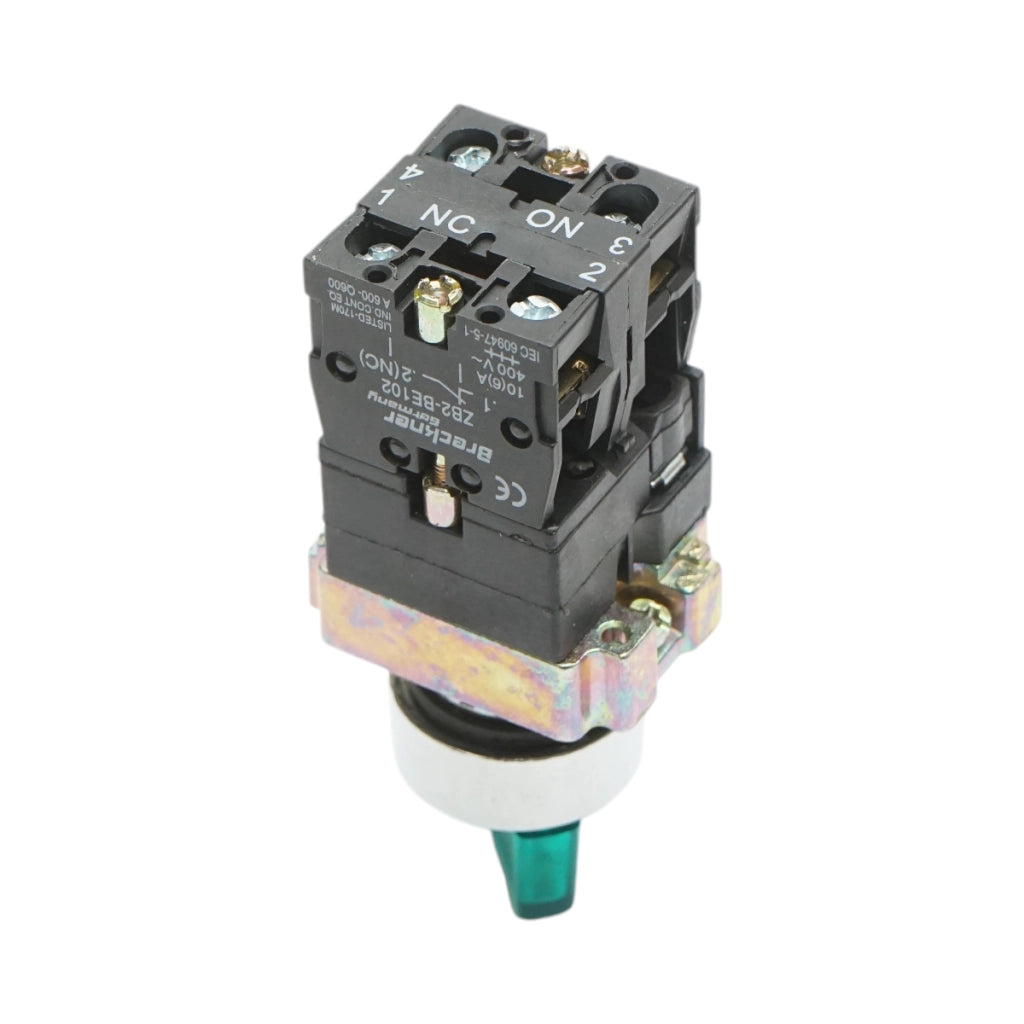 Selettore a 2 posizioni con ritenuta e indicatore di segnalazione LED verde 1NO+1NC, 220V, LAY5 Breckner Germany