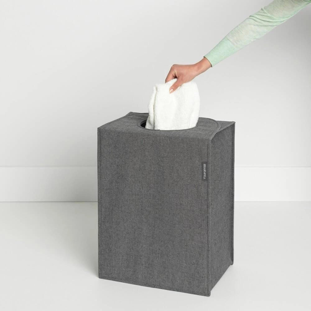 Brabantia 120381 Pepper Black Borsa Portabiancheria Rettangolare 55 Litri Apertura Quick-drop Facile da Svuotare Salvaspazio colore Nero