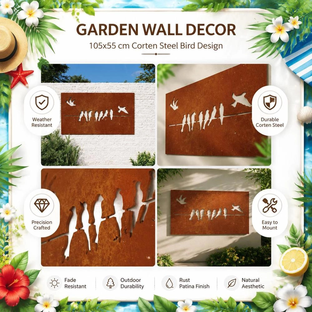 Garden Wall Decoration 105x55 Cm Corten Steel Bird Design