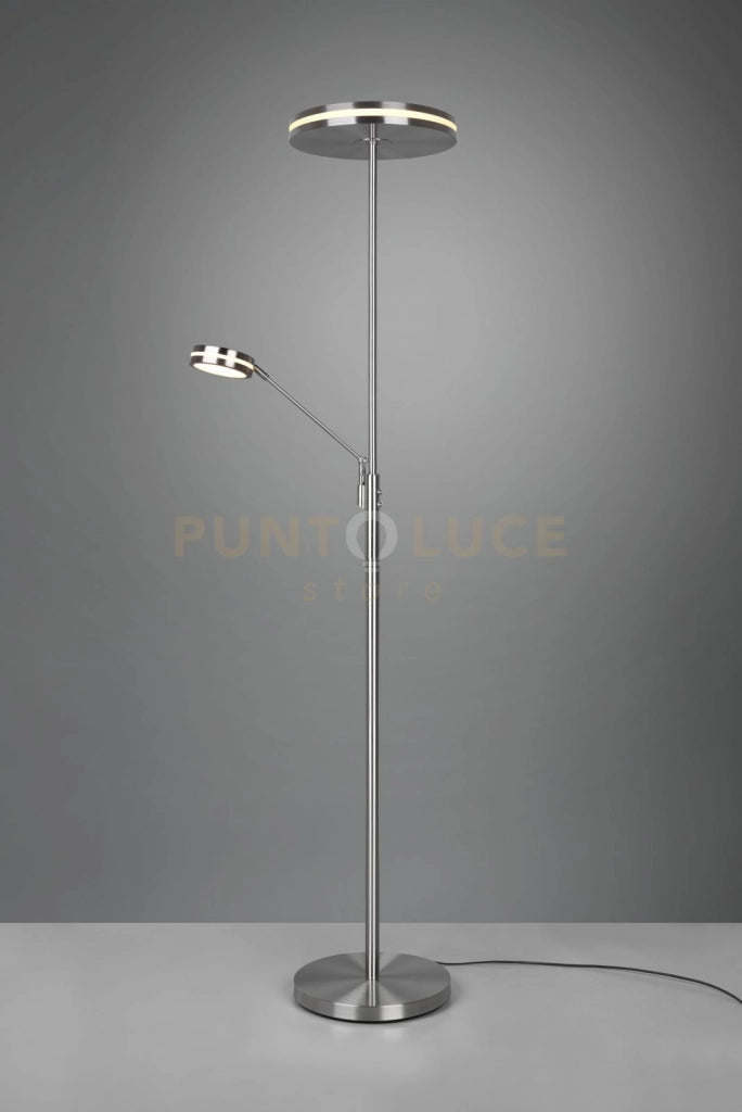 FRANKLIN PIANTANA LED 35W 4100lm- 6,5W 650lm, 2700+3200+4000K CON LAMPADA LETTURA METALLO ACCIAIO CON REGOLAZIONE INTENSITA' TOUCH DIMMER + REGOLAZIONE LUCE CALDA, NATURALE E FREDDA E FUNZIONE MEMORIZZAZIONE H. 180CM