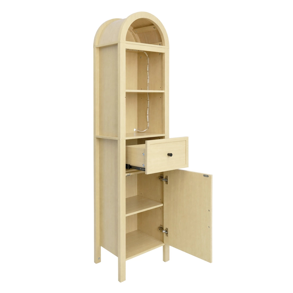 Mobile da bagno con 1 anta; cassetto e LED; per bagno; in MDF; 40x30x163 cm; naturale