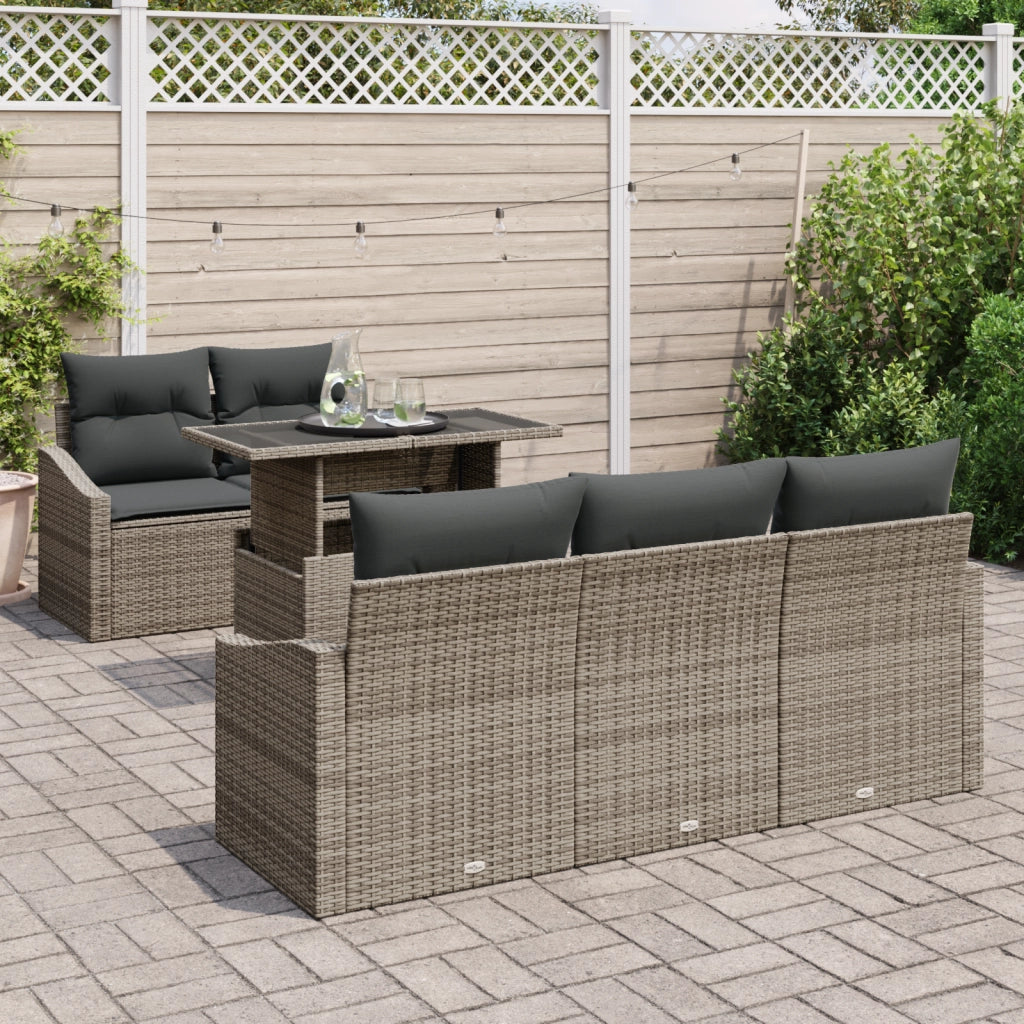 Set Divano da Giardino 6 Pezzi con Cuscini Grigio in Rattan Sintetico