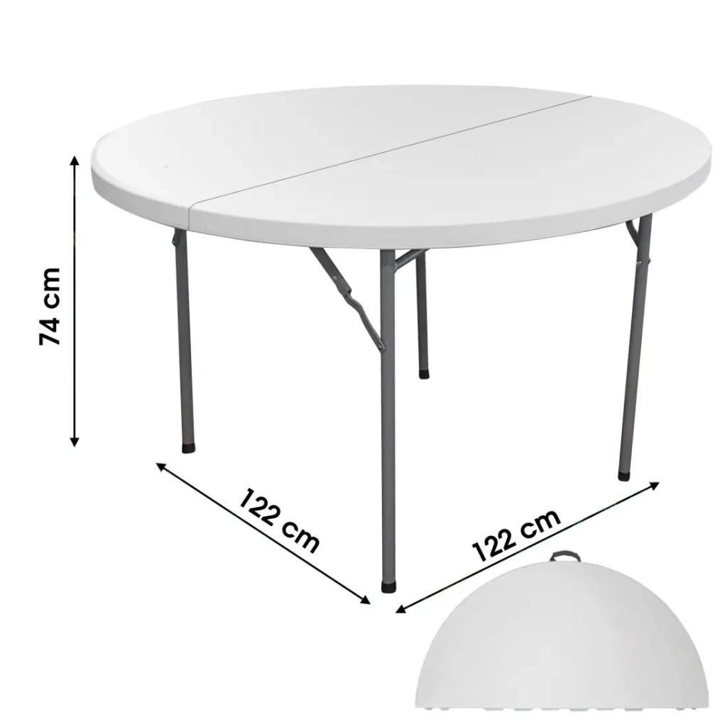Tavolo da esterno pieghevole bianco in PVC – Diametro 122 cm