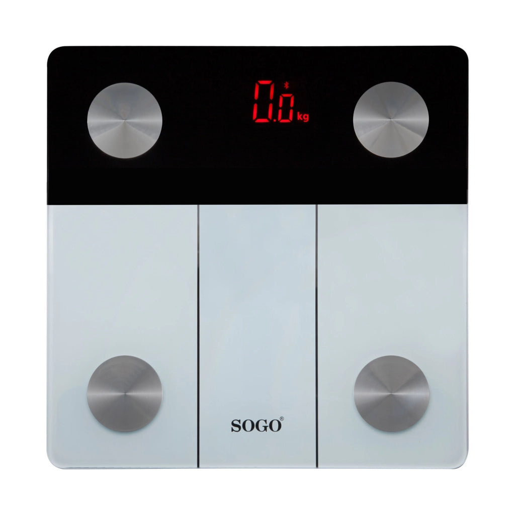 Bilancia pesapersone smart Bluetooth, display LED cristallo temperato, analisi composizione corporea BMI grasso muscoli 180kg - SOGO