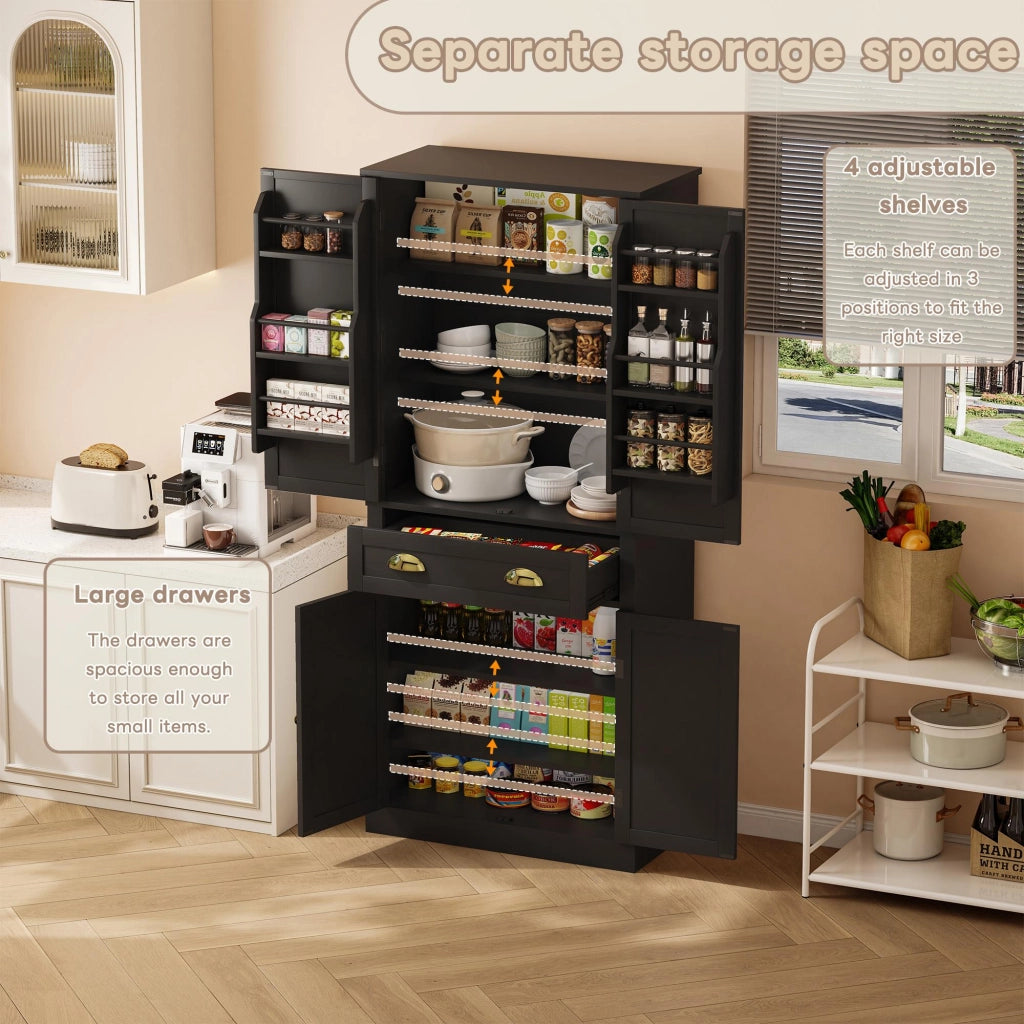 Mobile da cucina, mobile porta snack, 4 ante e 1 cassetto, ripiani regolabili, nero