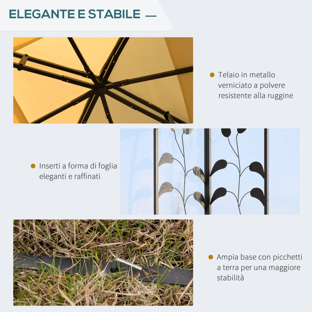 Gazebo da Giardino 3x3m con Zanzariera ¨C zephmum ¨C Telaio in Acciaio, Doppio Tettuccio, Colore Beige