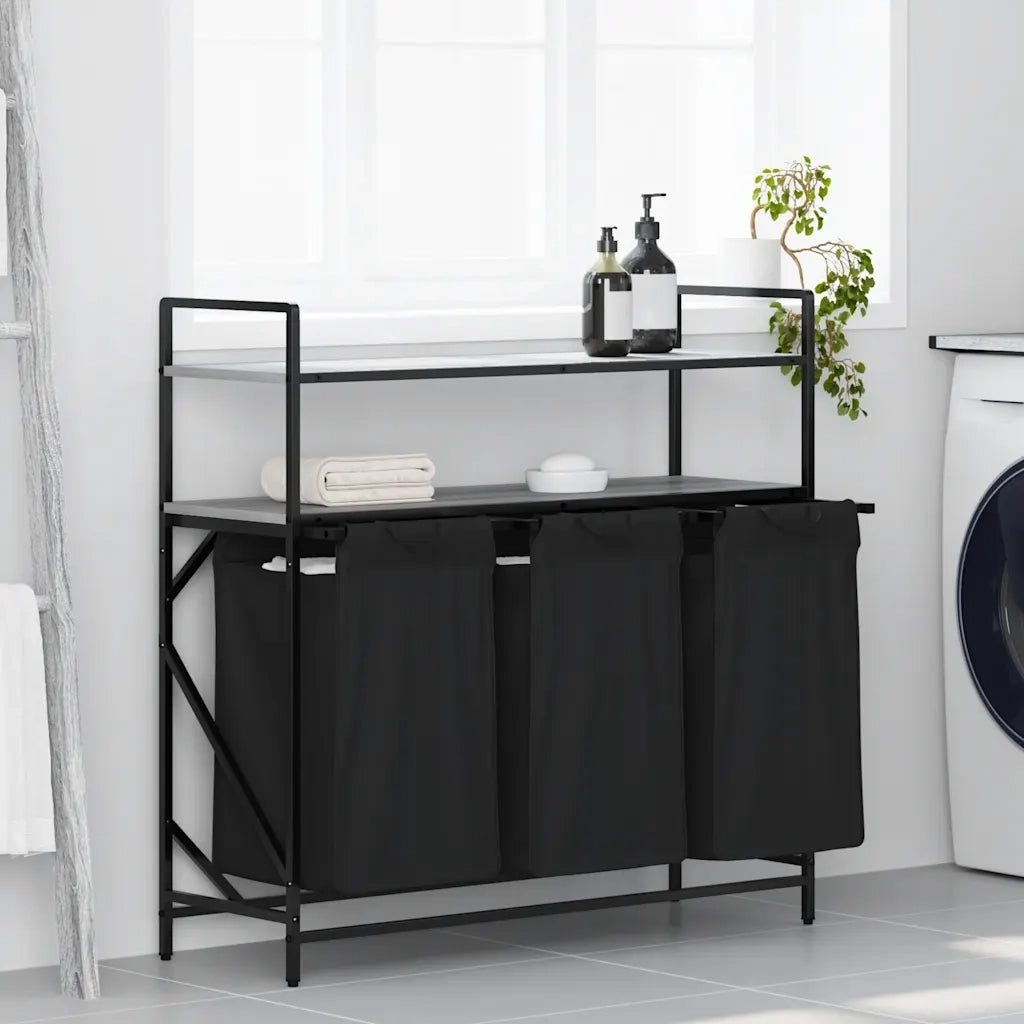 Cesto Portabiancheria 3 Scomparti con Ripiani Grigio Sonoma CFW1154863