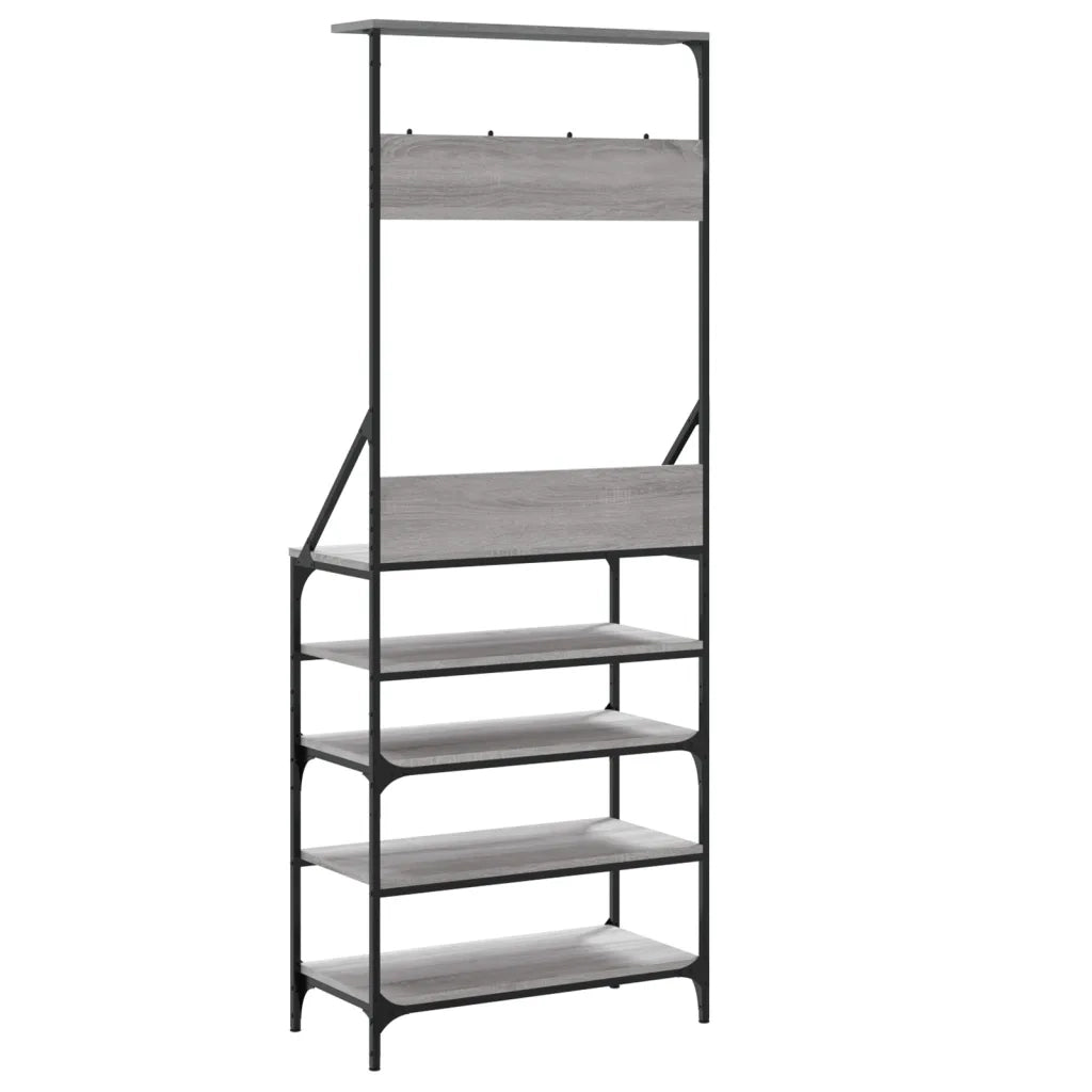 Appendiabiti con Porta Scarpe-Scarpiera con Appendiabiti Grigio Sonoma 70x34x184 cm