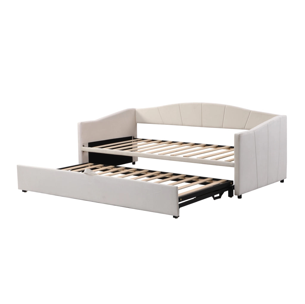 Divano letto 90x200 cm Estraibile; rete in legno; velluto beige; senza materasso