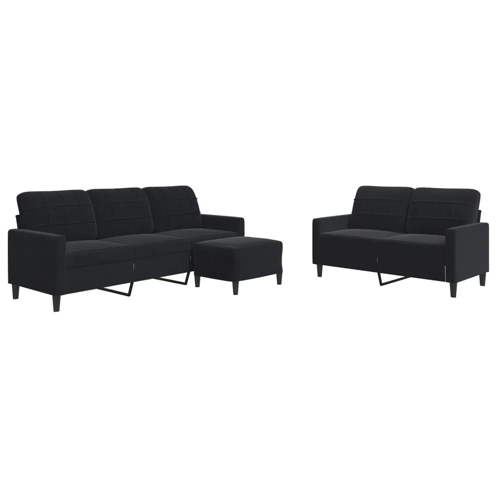 Set di Divani 3 pz con Cuscini Nero in Velluto