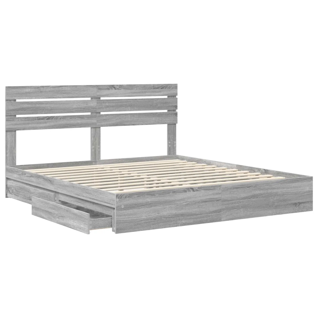 Letto con Contenitore con testiera Grigio Sonoma 200 x 200 cm 3411548
