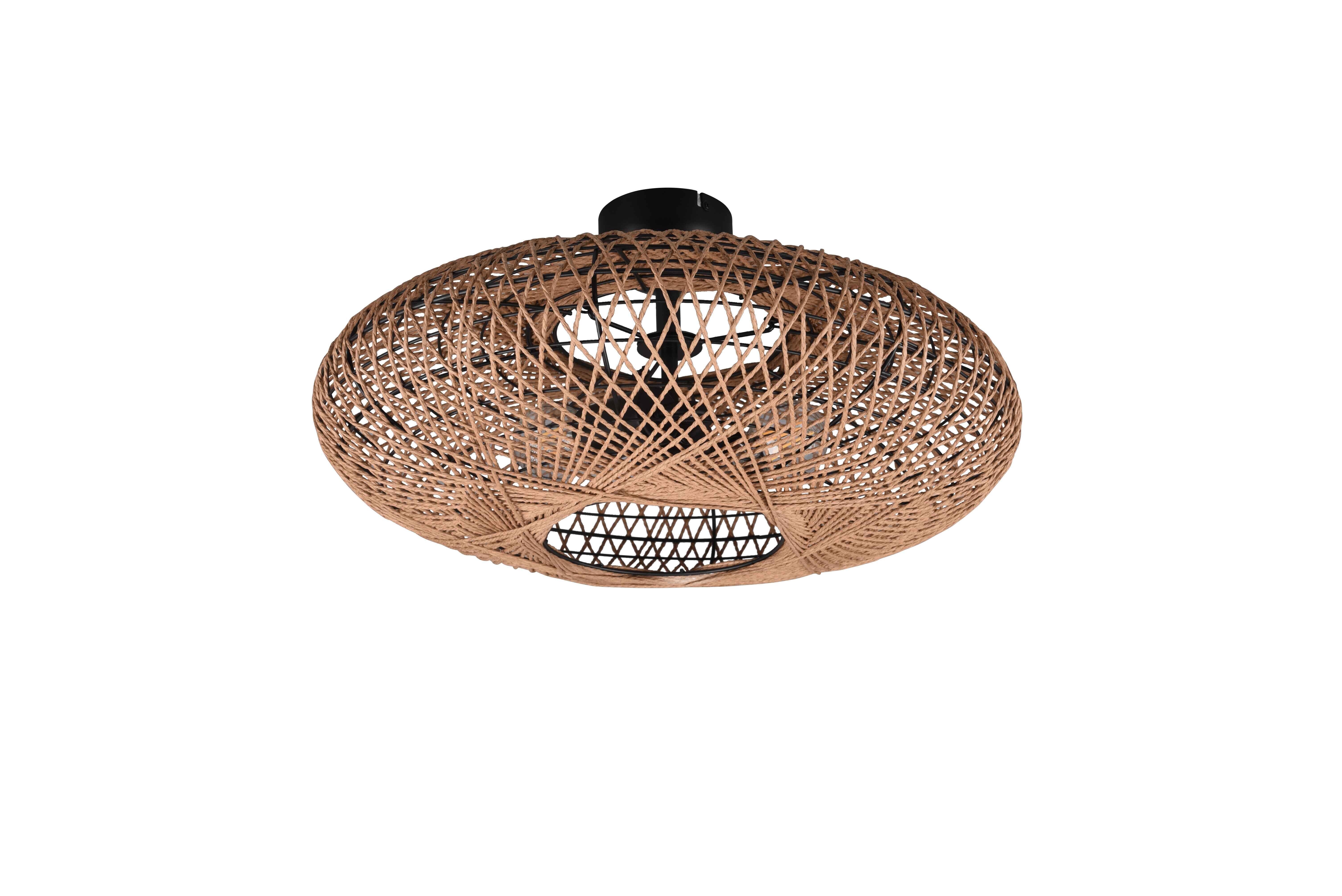 Plafoniera LED, metallo e sisal, nero, D 52 cm, Hedda
