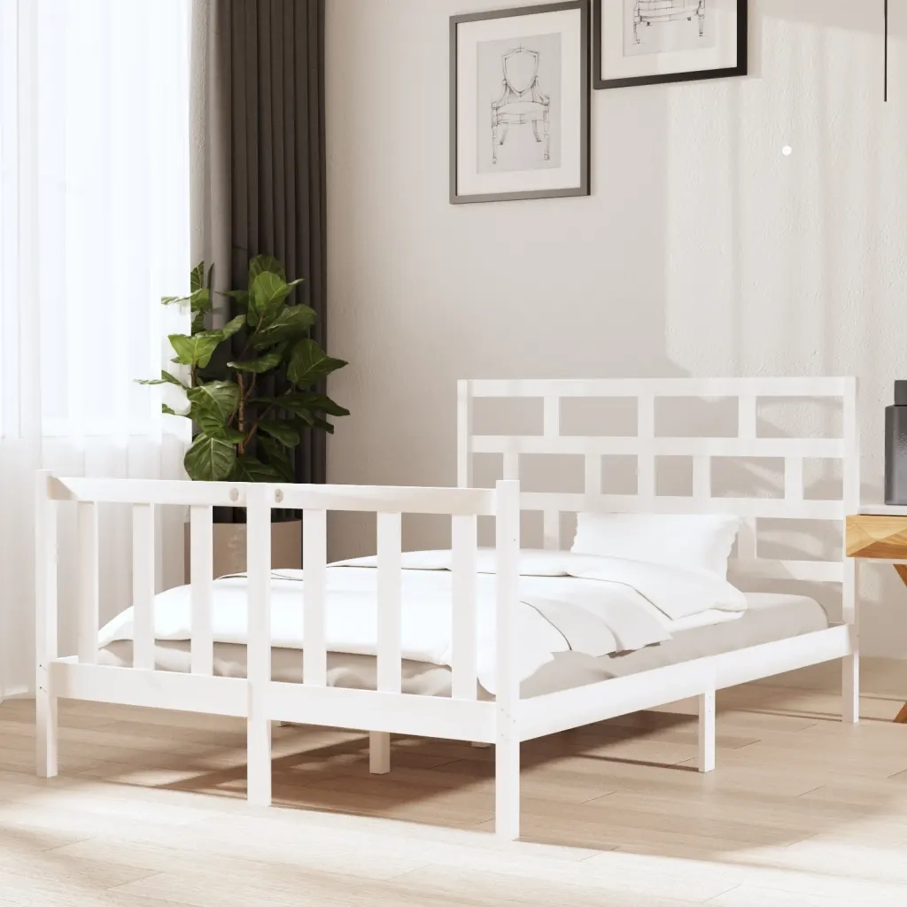 Giroletto-Struttura Letto Bianco in Legno Massello di Pino 140x190 cm 862246
