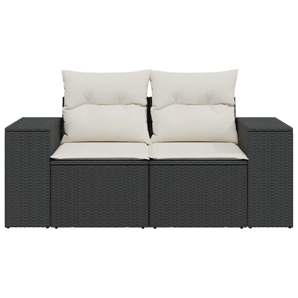 Divano da Giardino con Cuscini a 2 Posti Nero in Polyrattan 366019