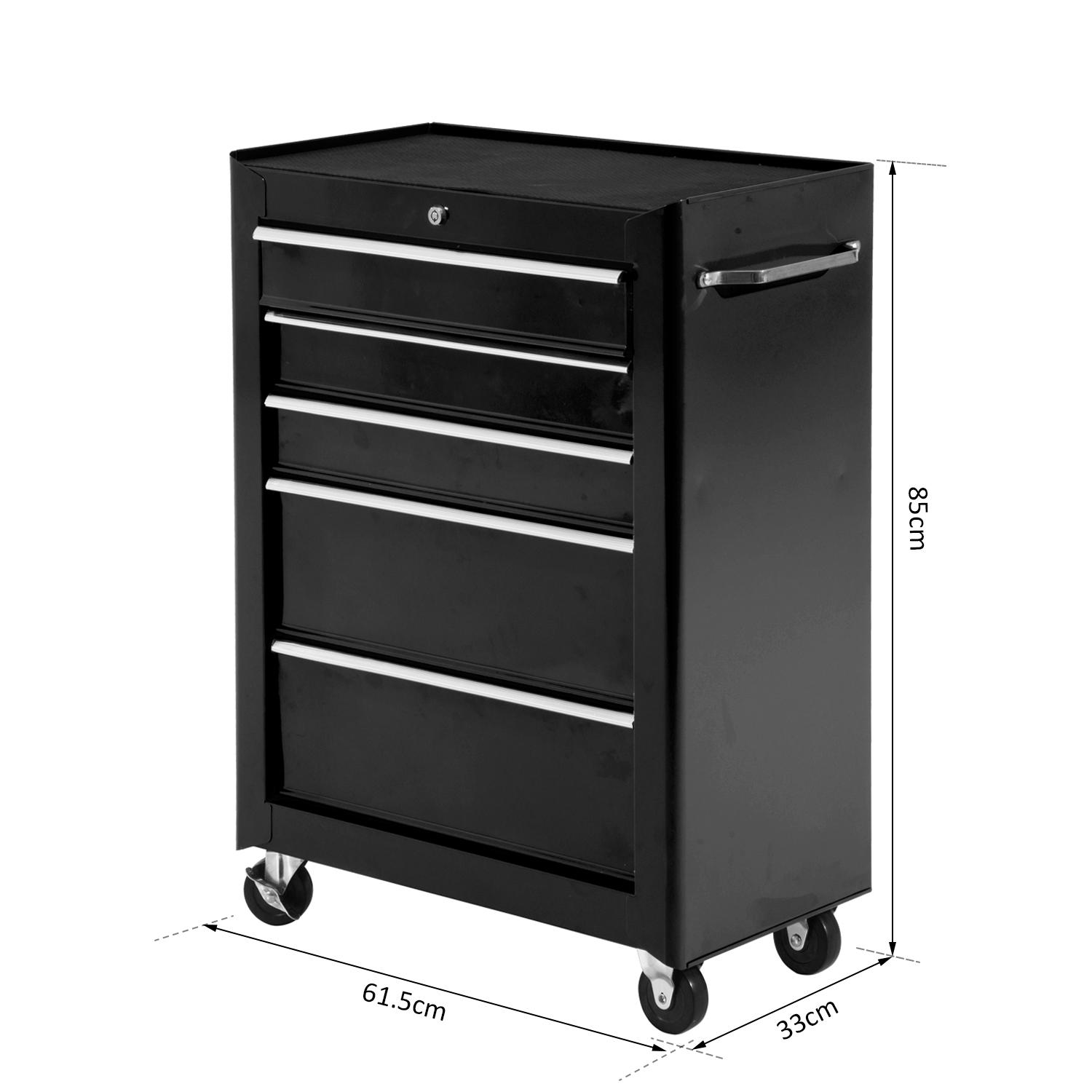 Carrello Porta Utensili con Cassettiera da Officina Nero 61.5x33x85 cm