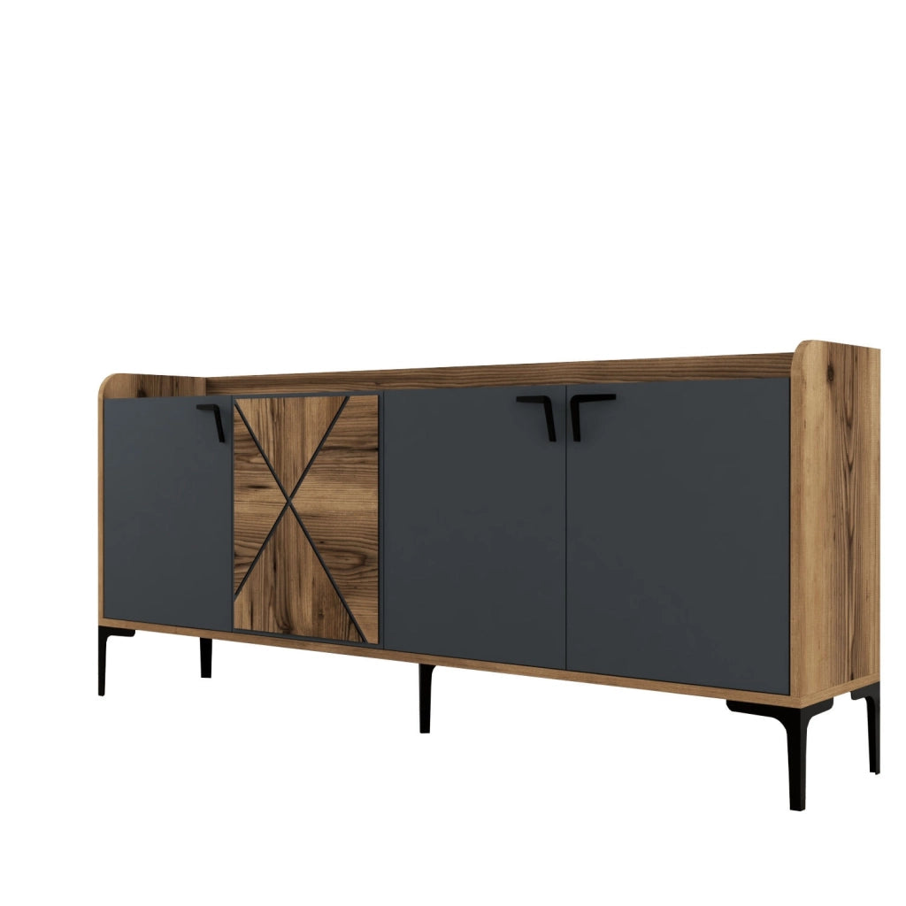 Credenza in legno "Venedik" - 180 x 35 x 78 cm - Grigio antracite