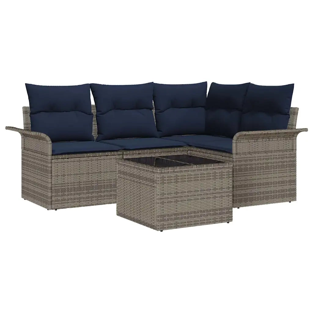 Set Divano da Giardino 5 pcs Grigio polyrattan