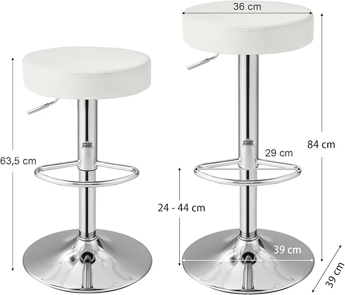 2 Sgabelli Regolabile in Altezza in Finta Pelle 63-84,5 cm, Sgabello Cucina Girevole con Poggiapiedi e Base Antiscivolo, Sedia Portata 115 kg per Sala da Pranzo e Penisola Cucina