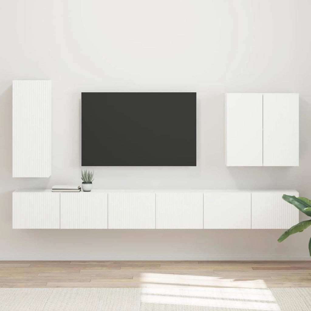 Set di Mobiletto da TV a Parete Montaggio a parete 6 pcs Bianco