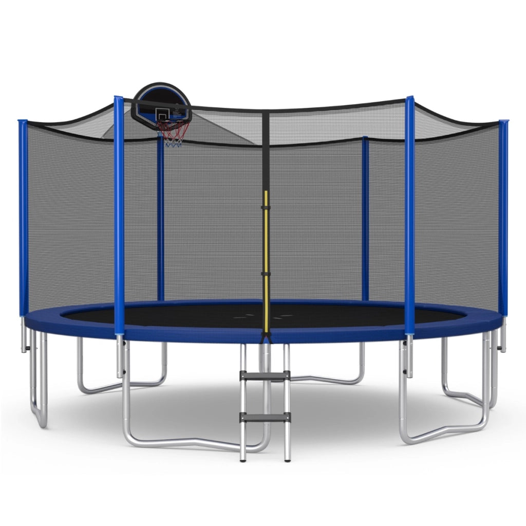 Trampolino con canestro rete di protezione tappetino di sicurezza 72 molle, Trampolino per bambini e adulti