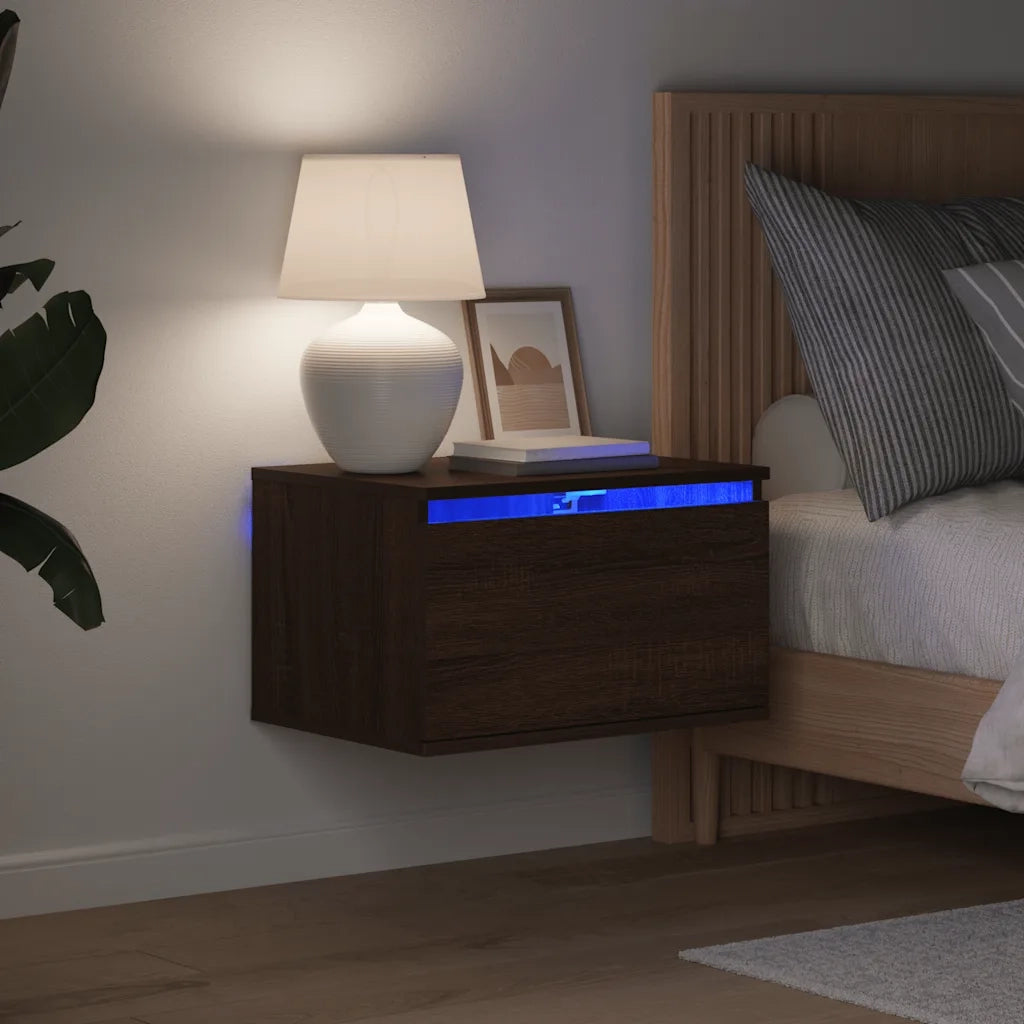 Comodino a Parete con luci LED Rovere Marrone 836838