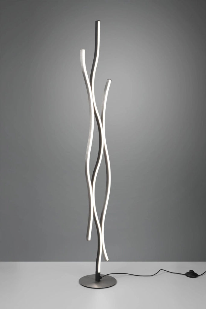 BLAZE PIANTANA LED 28W 3250lm, 2300+3000+4000K ONDULATA METALLO ALLUMINIO E NERO DIMMERABILE CON INTERRUTTORE H. 138CM