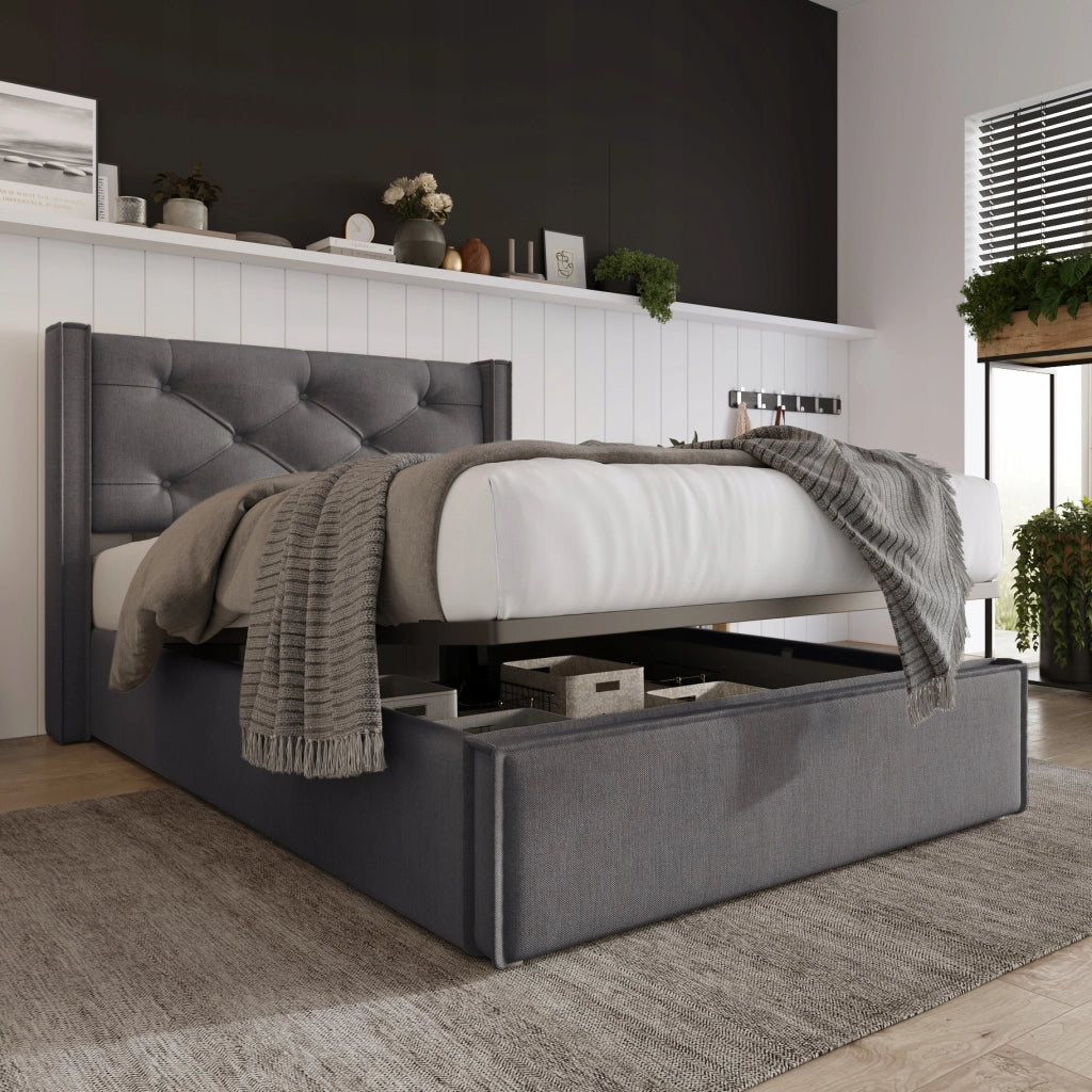 Letto singolo 90x200 - Xylo - Grigio con materasso e sistema idraulico