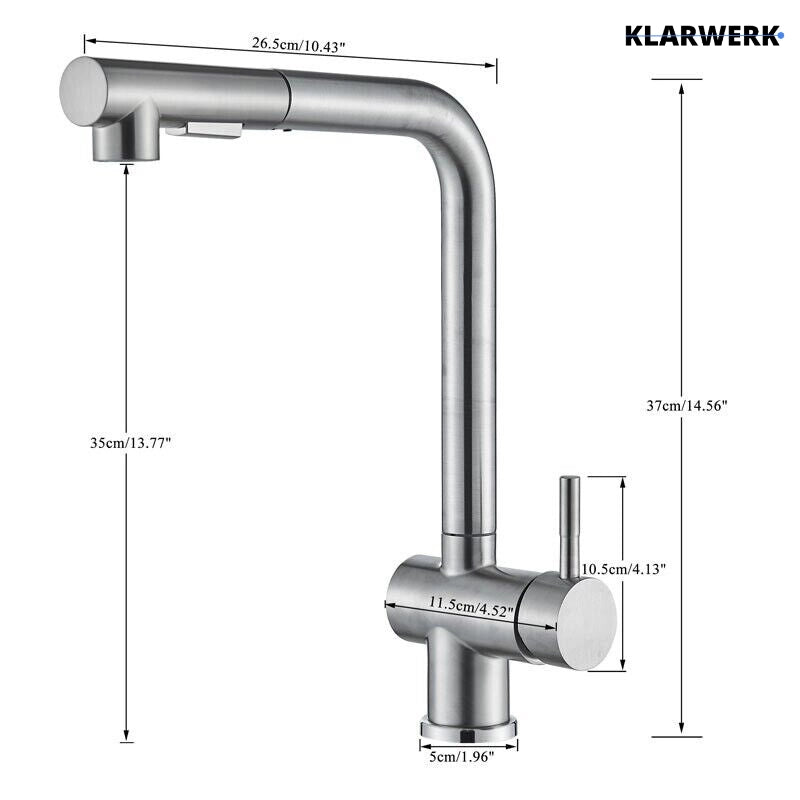 FELICE| Rubinetto da cucina estraibile Premium in acciaio inox argento spazzolato |Miscelatore canna dritta|gastronomia alta pressione 360° 2 attacchi