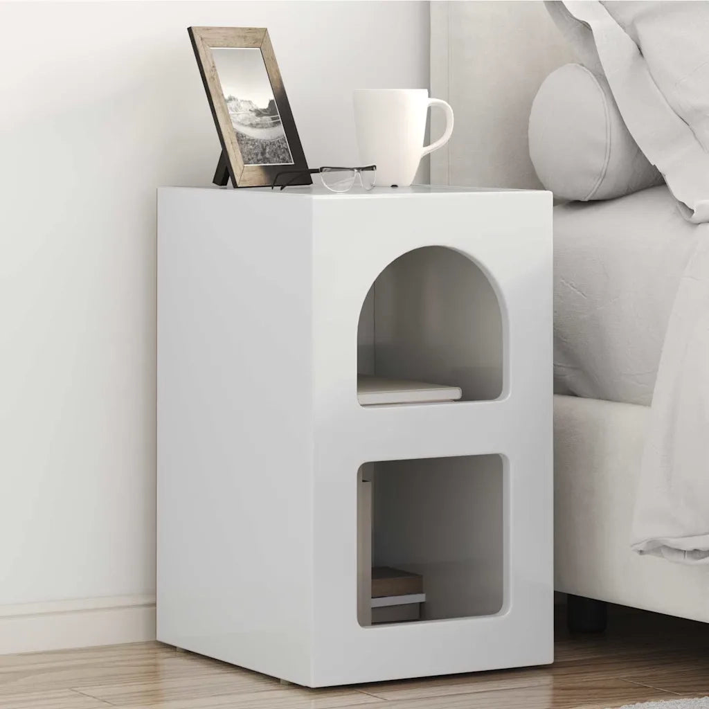 Comodino-Tavolino da notte Bianco Lucido 29.5 x 35 x 50 cm Legno multistrato