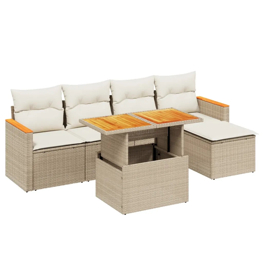 Set Divano da Giardino 6 pz con Cuscini Beige in Polyrattan 3273053