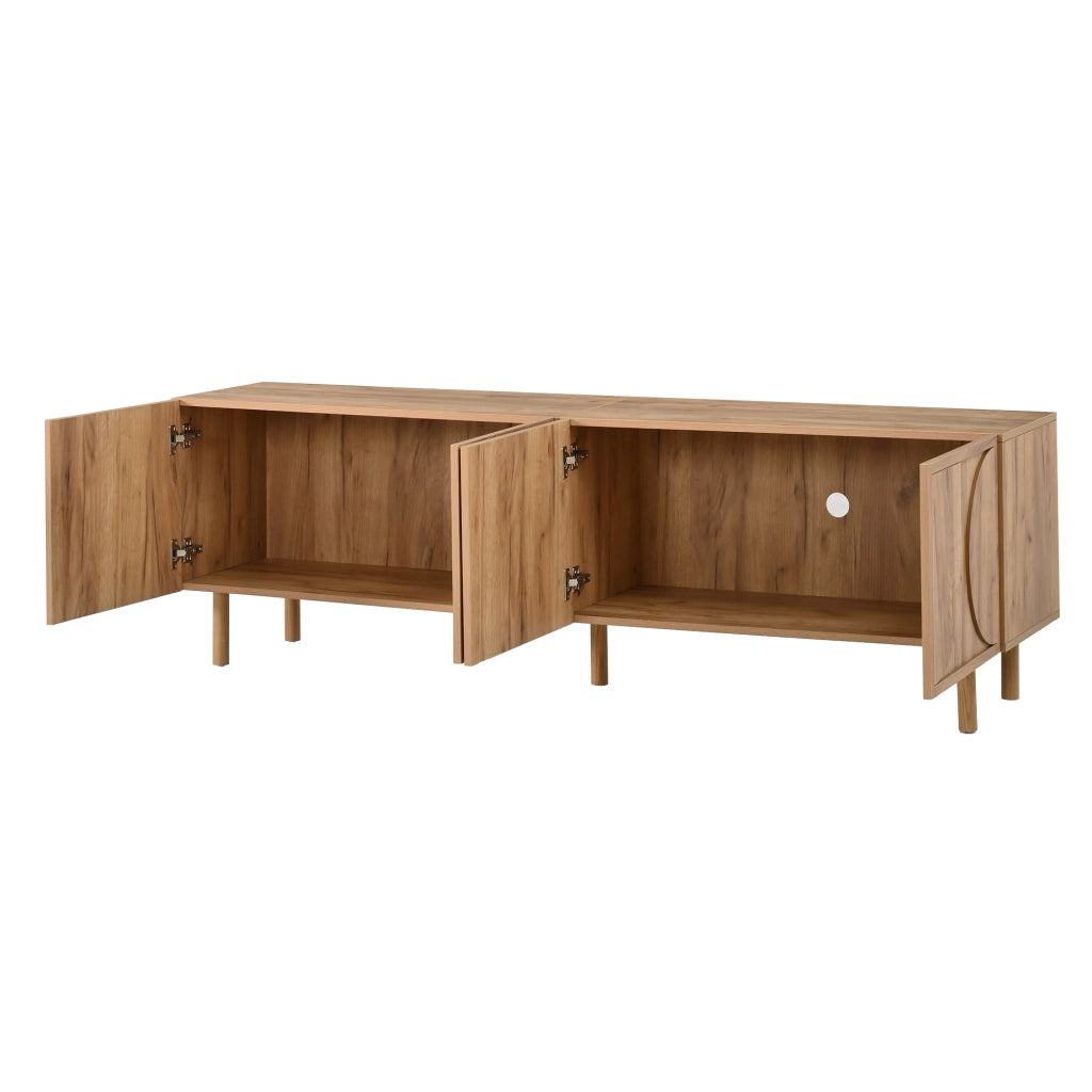 Mobile TV 180 cm con 4 ante, 2 vani contenitori, per TV fino a 75 pollici, colore legno