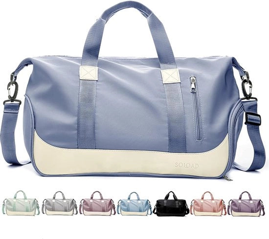 Borsa da Sport per Uomo e Donna, Borsa da Yoga, Borsa a Mano per Weekend, Borsa da Ginnastica, Borsa per la Notte, Borsa a Spalla, Leggera con Tasca per Scarpe e Tasca per Abbigliamento (Grigio Blu)