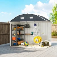 Capanno Porta Attrezzi con Ripiani Regolabili e 2 Finestre, in Acciaio Zincato, 238x132x198.5 cm, Grigio Scuro