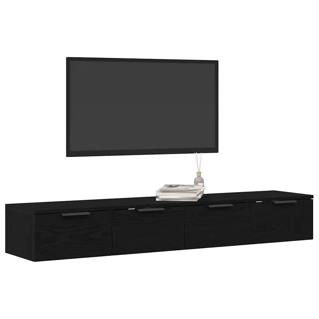 Armadietto a Muro | Mobile a muro con cassetto 2 pz Rovere Nero 68 x 30 x 20 cm
