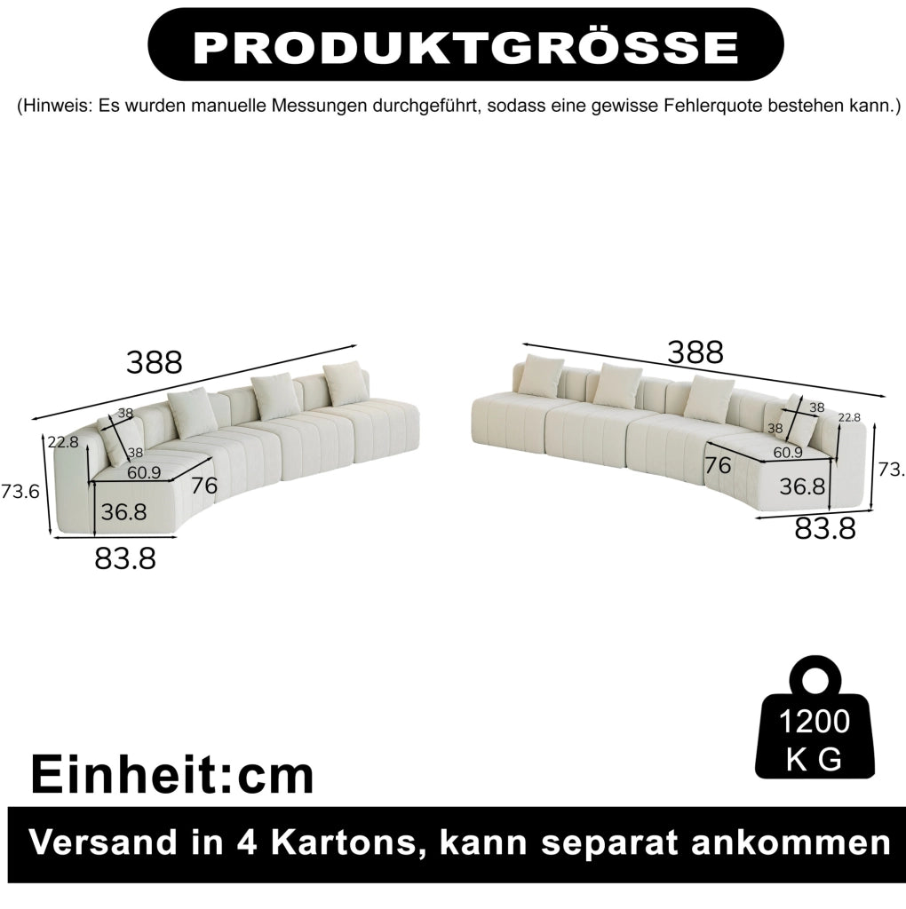 DIVANO Modulare Curvo in Chenille Beige con 2 Cuscini