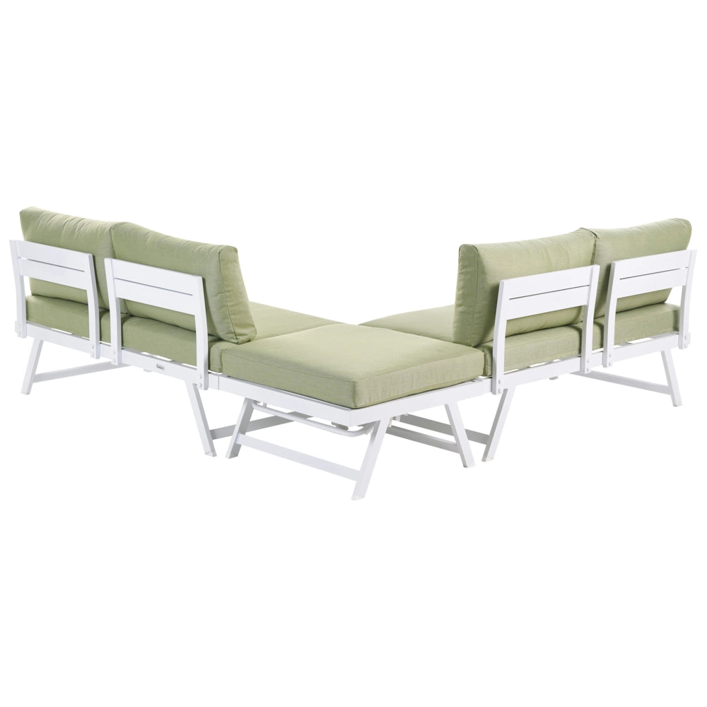 Set Divani Da Giardino 5 Posti verde e bianco Struttura Bianca Sedili Regolabili Tavolino Design Moderno