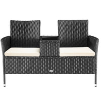 Divano Panca da Giardino Nero in Polyrattan Panchina Divanetto con Ripiano Vetro