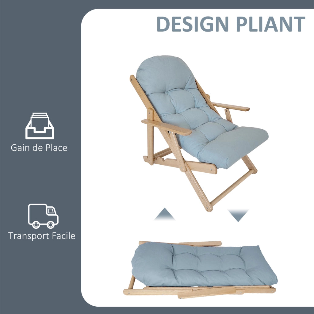 Poltrona Relax Pieghevole e Reclinabile in Legno con Cuscino ¨C Minimal ¨C Grigio