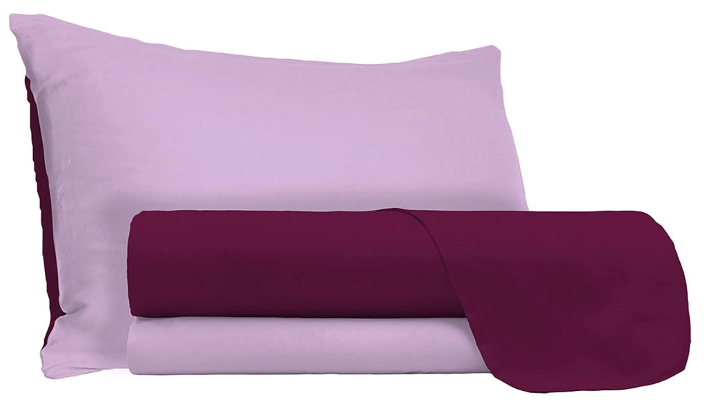 Set Lenzuola Sopra Sotto e Federe Doubleface Lilla/Prugna Singolo