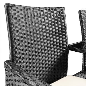 Divano Panca da Giardino Nero in Polyrattan Panchina Divanetto con Ripiano Vetro