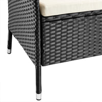 Divano Panca da Giardino Nero in Polyrattan Panchina Divanetto con Ripiano Vetro