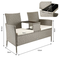 Divano Panca da Giardino Crema in Polyrattan Panchina Divanetto con Ripiano Vetro